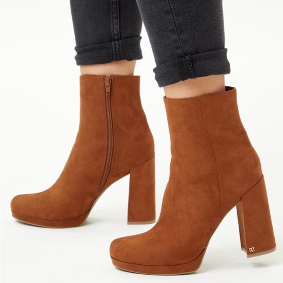 Rachel Zoe Faux Suede Caramel Platform Boots - Picture 2 of 2
